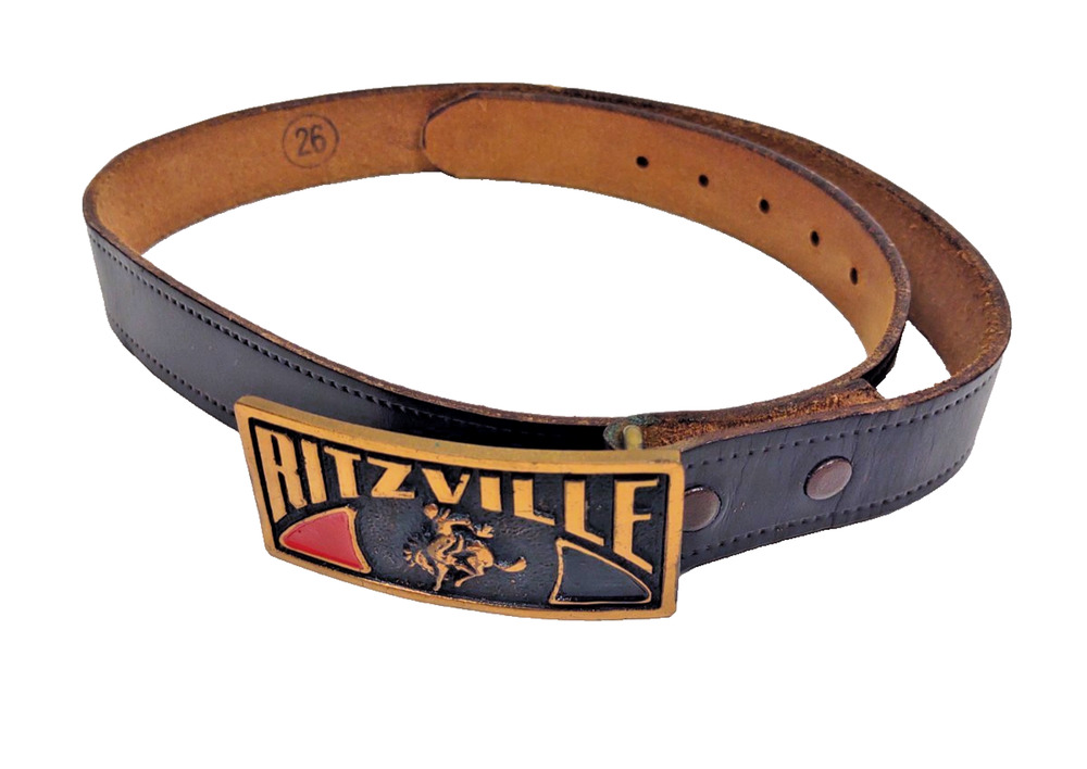 Vintage Rare Ritzville Rodeo Cowboy Leather Belt 26" Estate Find Brass Buckle